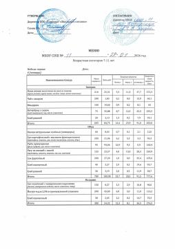 Меню 29.01.2026 7-11 лет